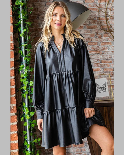 Faux Leather Babydoll Dress-Dresses-First Love-Small-Black-Inspired Wings Fashion