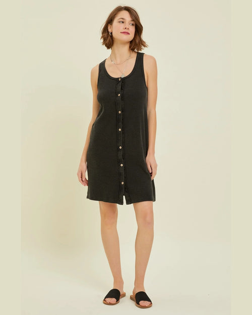 Mineral Washed Sleeveless A-Line Midi Dress-Dresses-Heyson-Small-Charcoal-Inspired Wings Fashion