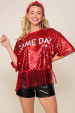 Sequin Game Day Fringe Top-Tops-Timing-Small-Red-Inspired Wings Fashion
