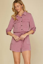 Woven Washed Buttoned Romper-Romper-She + Sky-Small-Mauve Pink-Inspired Wings Fashion