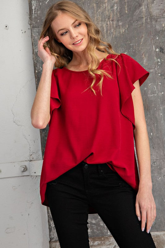 Flutter Sleeve Top-Tops-FSL Apparel-Small-Red-Inspired Wings Fashion