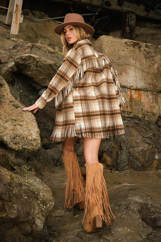 Plaid Fringe Jacket-outerwear-Blue B-Small-Brown-Inspired Wings Fashion