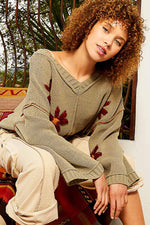 Chenille Daisy Sweater-Sweaters-POL-Small-Olive-Inspired Wings Fashion