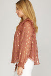 Gold Dot Chiffon Blouse-Shirts & Tops-She+Sky-Small-Lt. Cinnamon-Inspired Wings Fashion