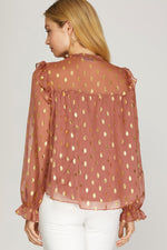 Gold Dot Chiffon Blouse-Shirts & Tops-She+Sky-Small-Lt. Cinnamon-Inspired Wings Fashion