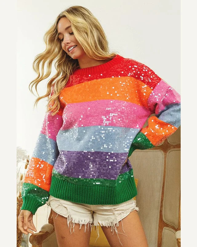 Sequin Rainbow Sweater-sweater-BiBi-Small-Inspired Wings Fashion
