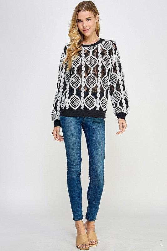 Lace Trim Top-Shirts & Tops-See and Be Seen-Black/White-Small-Inspired Wings Fashion