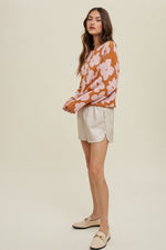Floral Jacquard Crop Sweater-Sweaters-Wishlist-Small-Camel/Blush-Inspired Wings Fashion