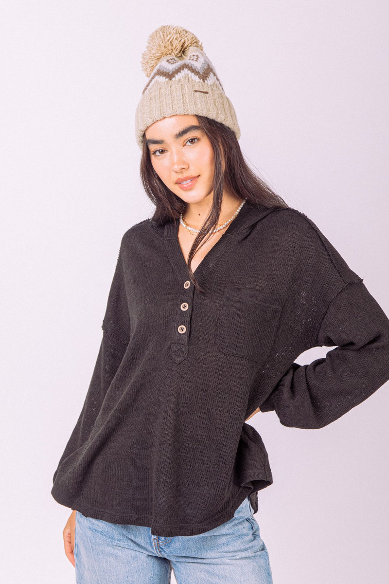 Oversized Hooded Knit Top-Tops-Very J-Small-Black-Inspired Wings Fashion