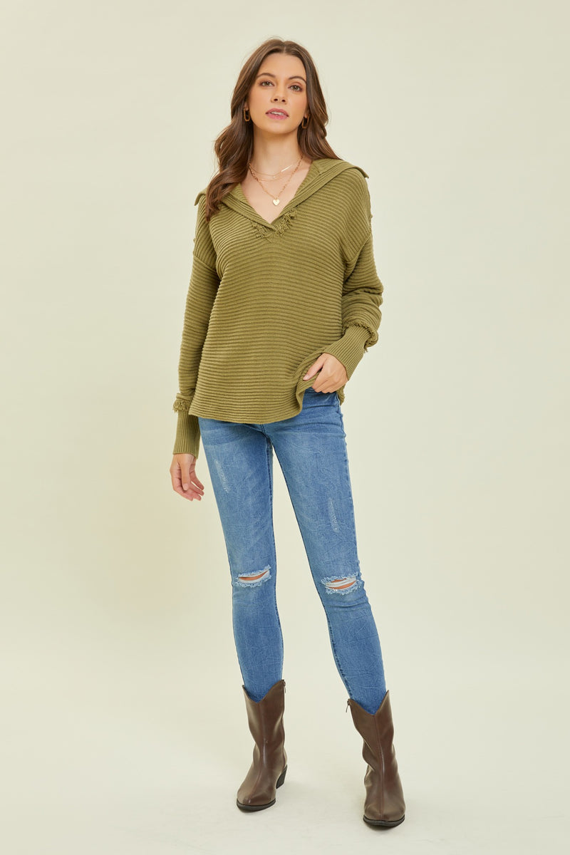 Thick Collared Sweater Top-Sweaters-Heyson-Small-Olive-Inspired Wings Fashion