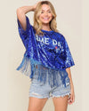 Sequin Game Day Fringe Top-Tops-Timing-Small-Royal-Inspired Wings Fashion