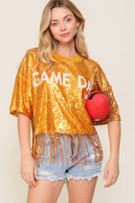 Sequin Game Day Fringe Top-Tops-Timing-Small-Gold-Inspired Wings Fashion