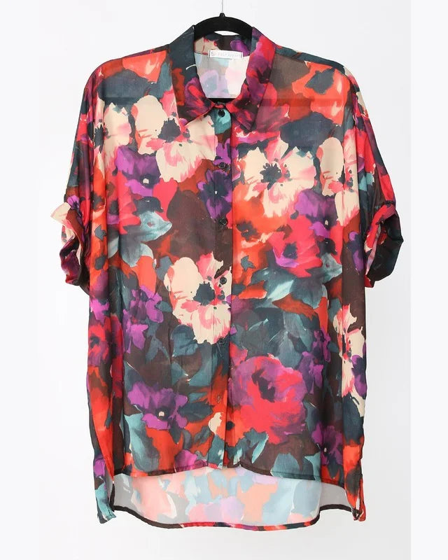 Sheer Floral Top-Tops-FSL Apparel-Small-Red Multi-Inspired Wings Fashion