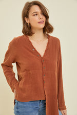 Washed Oversized gauze Tunic Shirt-Tops-Heyson-Small-Rust Brown-Inspired Wings Fashion