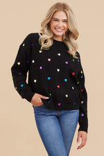 Heart Textured Pullover Sweater-Sweaters-Jodifl-Black-Small-Inspired Wings Fashion