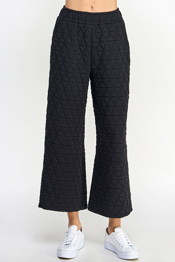 Quilted Cropped Wide Pants-Pants-See and Be Seen-Black-Small-Inspired Wings Fashion