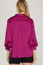 Bubble Sleeve Satin Top-Shirts & Tops-She+Sky-Small-Berry-Inspired Wings Fashion