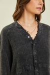 Washed Oversized gauze Tunic Shirt-Tops-Heyson-Large-Black-Inspired Wings Fashion