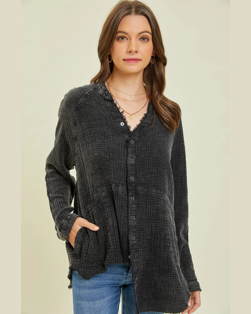 Washed Oversized gauze Tunic Shirt-Tops-Heyson-Small-Black-Inspired Wings Fashion