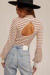 Mock Neck Stripe Bubble Sleeve Body Suit-bodysuit-Hem & Thread-Small-Cinnamon-Inspired Wings Fashion