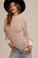 Mock Neck Stripe Bubble Sleeve Body Suit-bodysuit-Hem & Thread-Small-Cinnamon-Inspired Wings Fashion