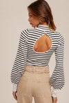 Mock Neck Stripe Bubble Sleeve Body Suit-bodysuit-Hem & Thread-Small-Cinnamon-Inspired Wings Fashion