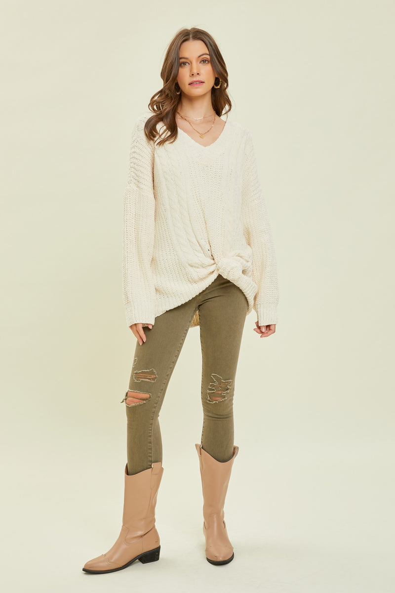 Oversized Chenille Criss Cross Sweater-Sweaters-Heyson-Small-Cream-Inspired Wings Fashion