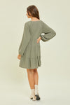 Textured V-Neck Smocked Tiered Ruffle Dress-Dresses-Heyson-Small-Faded Olive-Inspired Wings Fashion