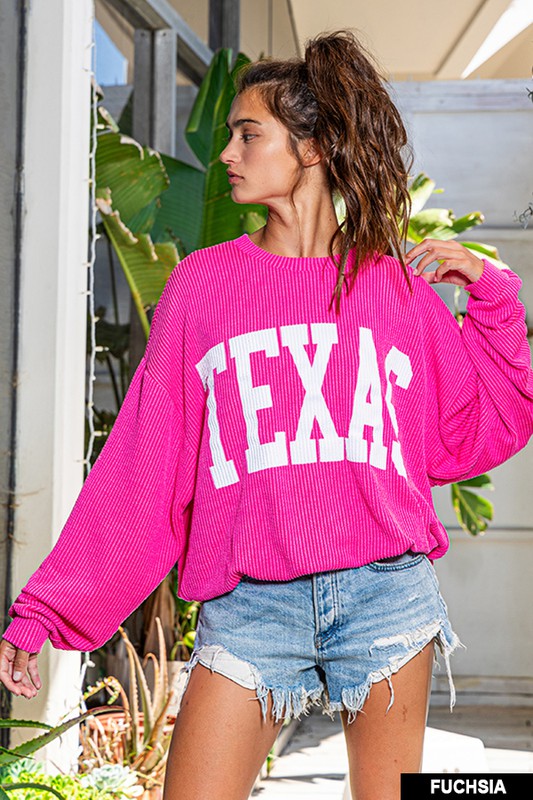 Texas Graphic Sweatshirt-Shirts & Tops-Bucketlist-Small-Fuchsia-Inspired Wings Fashion