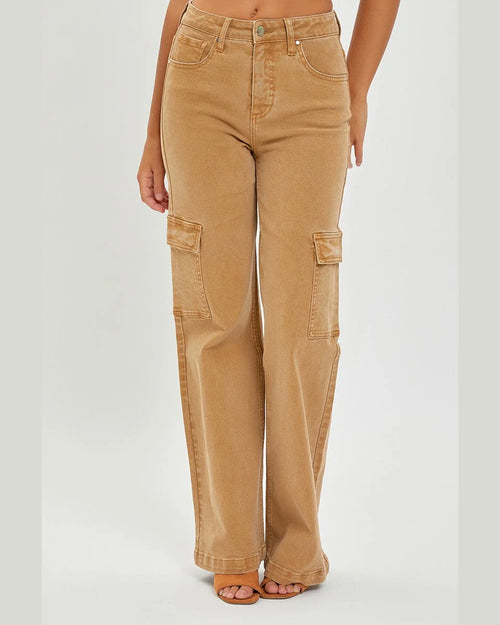 High Rise Cargo Wide Pants-Pants-Risen Jeans-1-Mocha-Inspired Wings Fashion