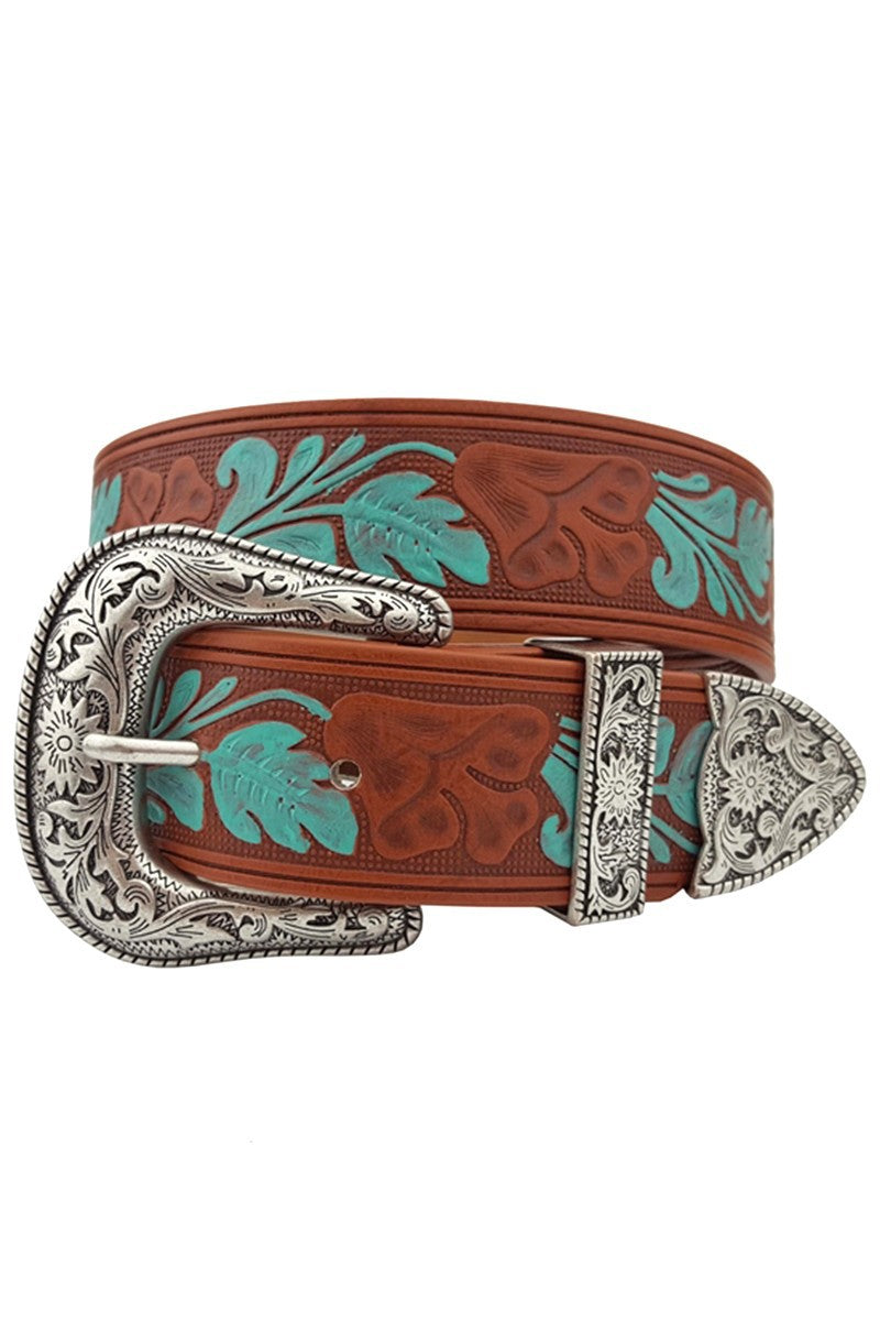 Hand Painted Tooled Belt-belts-Anzell Accesories-Small-Brown-Inspired Wings Fashion