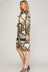 Satin Button Down Printed Midi Dress-Dresses-She+Sky-Small-Mocha/Black-Inspired Wings Fashion