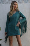 Suede Fringe Dress-Dresses-Blue Buttercup-Small-Turquoise-Inspired Wings Fashion