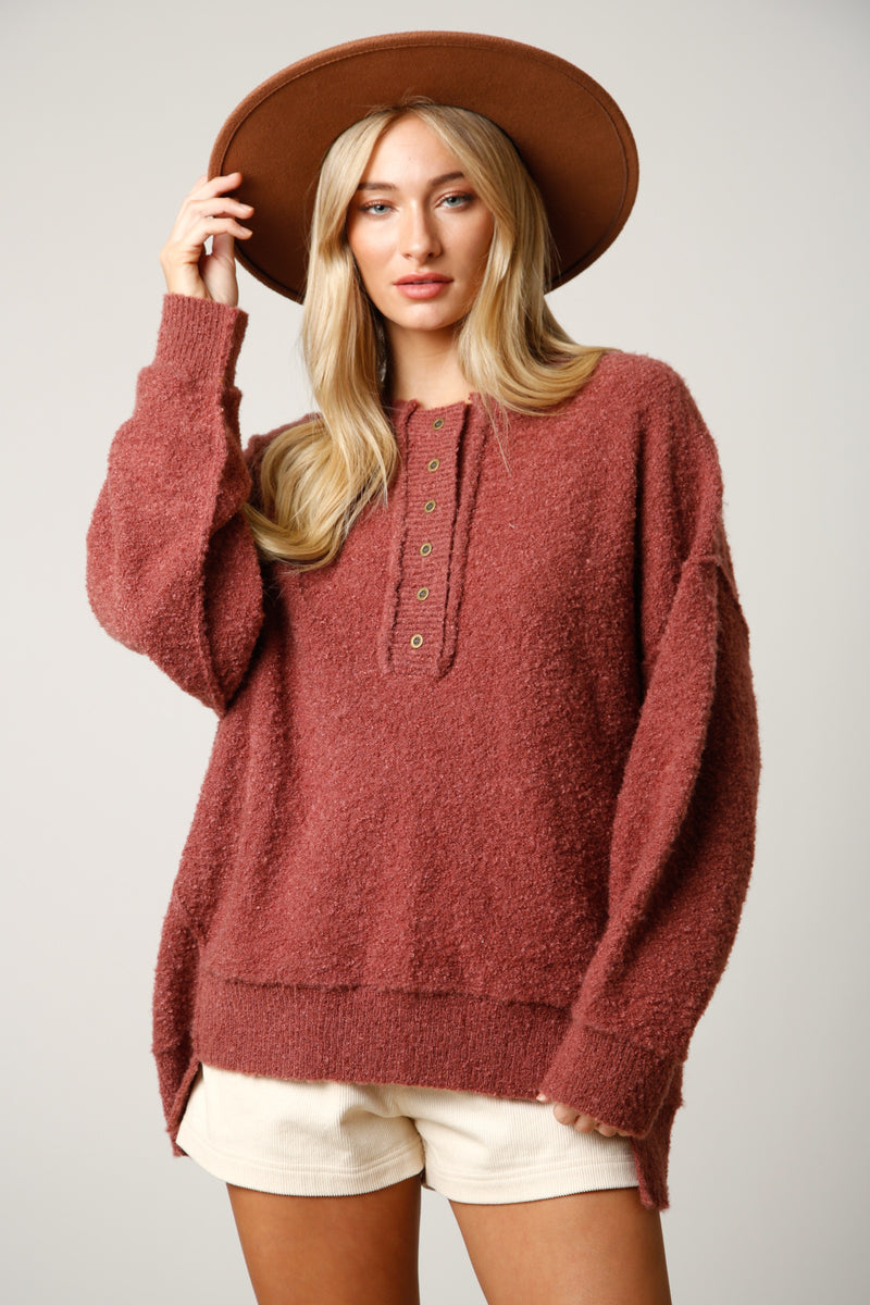 Henley Neck Sweater-Sweaters-Peach Love California-Small-Mauve-Inspired Wings Fashion
