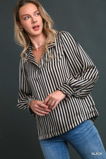 Satin Striped Top-Shirts & Tops-Umgee-Small-Black-Inspired Wings Fashion
