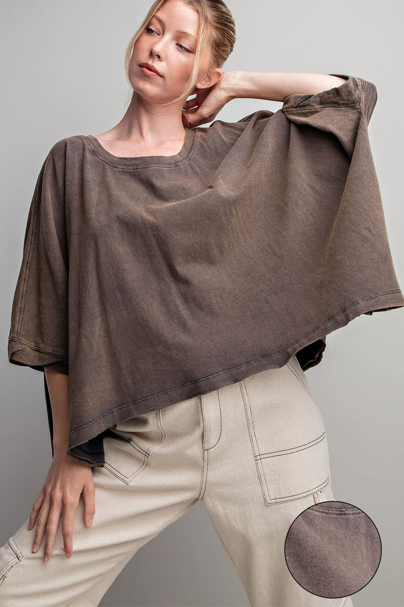 Mineral Washed Loose Fit Top-Shirts & Tops-Eesome-Small-Ash-Inspired Wings Fashion