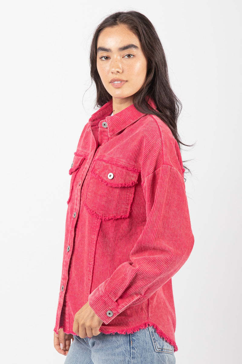 Oversized Corduroy Shacket-Coats & Jackets-Very J-Small-Hot Pink-Inspired Wings Fashion