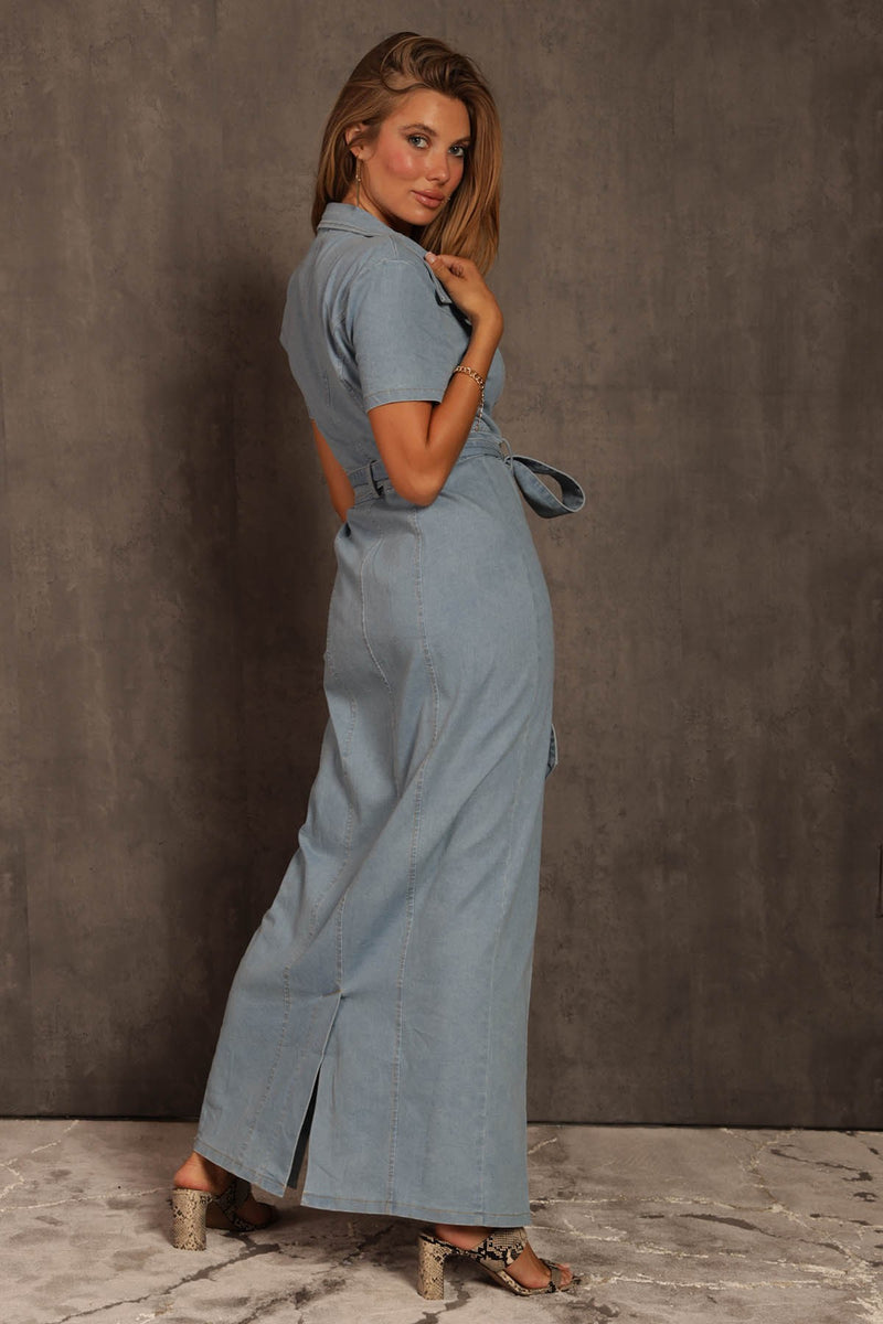 Denim Button Down Dress-Dress-Blue Buttercup-Small-Denim-Inspired Wings Fashion