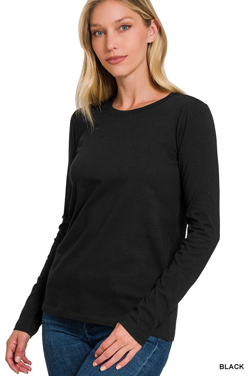 Long Sleeve Crew Neck Top-Shirts & Tops-Zenana-Black-Small-Inspired Wings Fashion