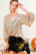 Balloon Sleeve Sequin Top-Shirts & Tops-Vine & Love-Gold-Small-Inspired Wings Fashion