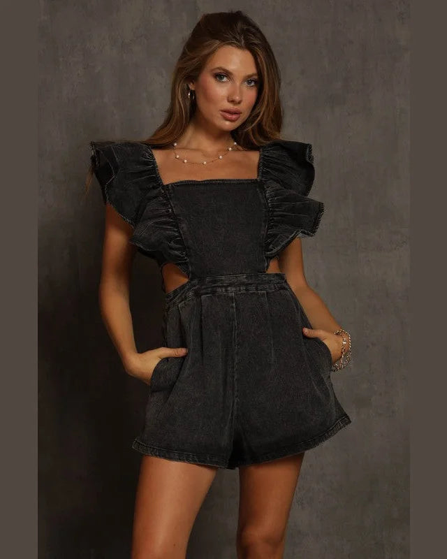 Ruffle Denim Romper-Romper-Blue Buttercup-Small-Black-Inspired Wings Fashion