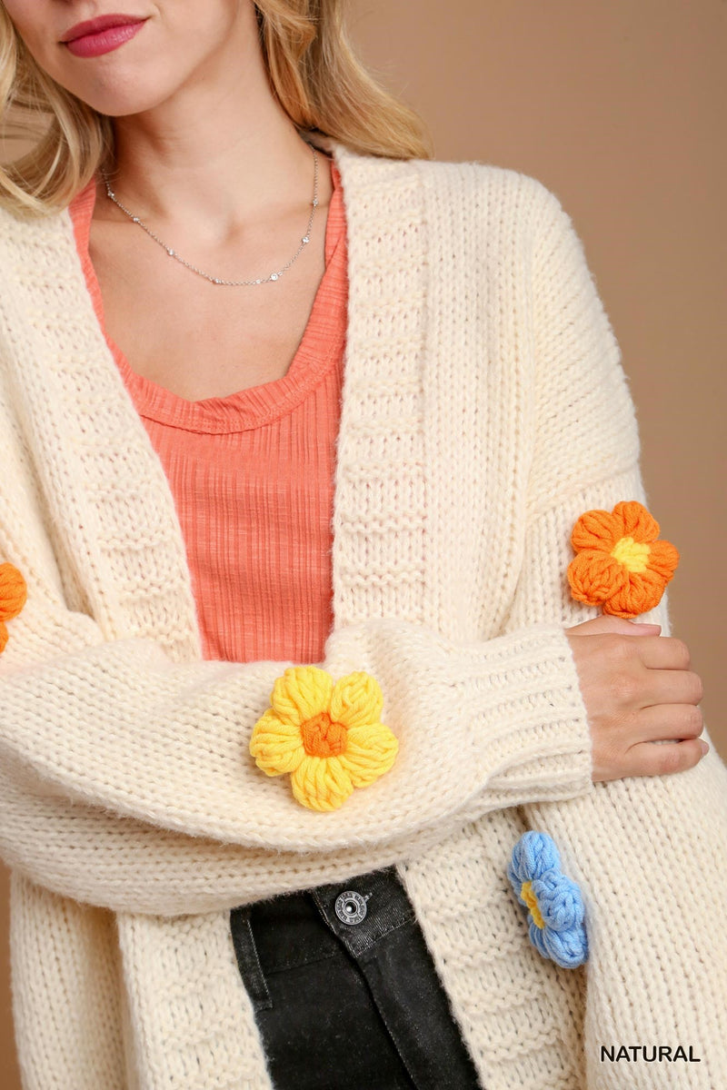 3D Floral Knit Cardigan-Sweaters-Umgee-S/M-Natural-Inspired Wings Fashion
