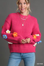3D Floral Knit Pullover Sweater-Sweaters-Umgee-Small-Hot Pink-Inspired Wings Fashion