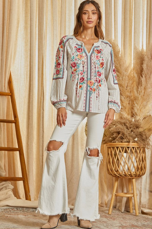 Floral Embroidered Top-Shirts & Tops-Andree by Unit-Small-Inspired Wings Fashion