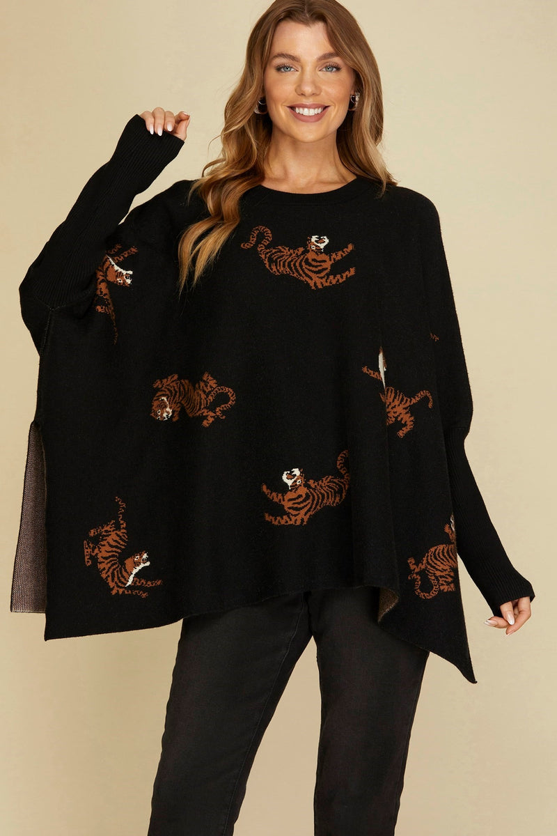 Oversized Tiger Sweater-Shirts & Tops-She+Sky-One-Size-Black-Inspired Wings Fashion
