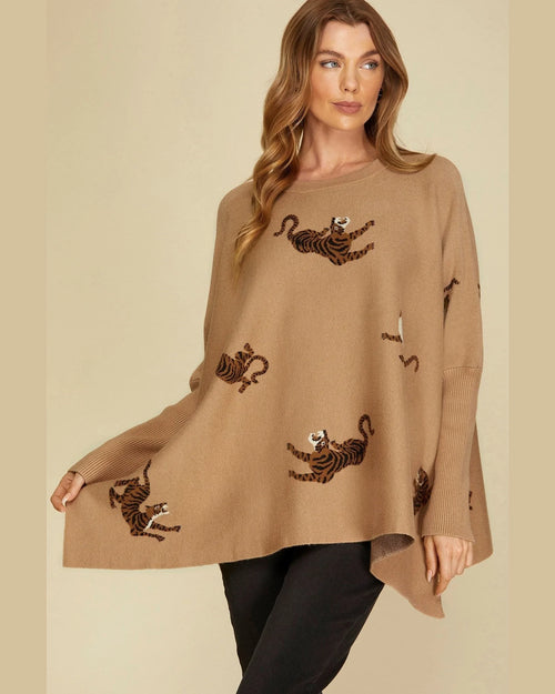 Oversized Tiger Sweater-Shirts & Tops-She+Sky-One-Size-Taupe-Inspired Wings Fashion