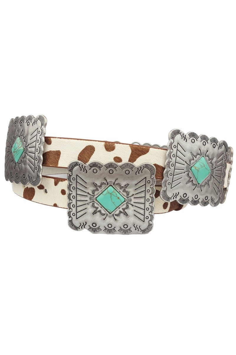 Western Cow Hair Leather Belt-belts-Anzell Accesories-S/M-Brown/Blue Stone-Inspired Wings Fashion