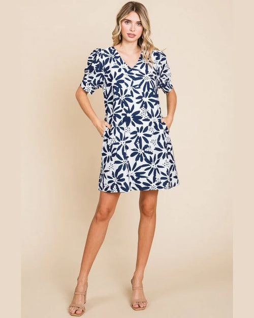 Flower Print Puff Sleeve Dress-Dresses-Jodifl-Small-Navy-Inspired Wings Fashion