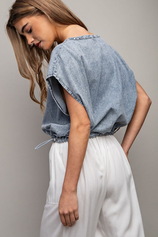 Stone Wash Pinstripe Top-Shirts & Tops-Eesome-Denim-Small-Inspired Wings Fashion