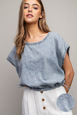 Stone Wash Pinstripe Top-Shirts & Tops-Eesome-Denim-Small-Inspired Wings Fashion